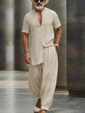Minimalist Casual Front Slit V-Neck Top Pants Set