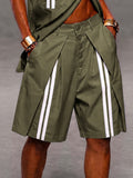 Casual Patchwork Detail Button Front Stripe Shorts