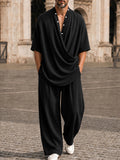 Casual Loose Button Accent Cross-Front T-Shirt Set