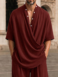 Casual Loose Button Accent Cross-Front T-Shirt Set