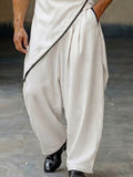 Asymmetrical Hem Contrast Trim Wrap Shirt Pants Set