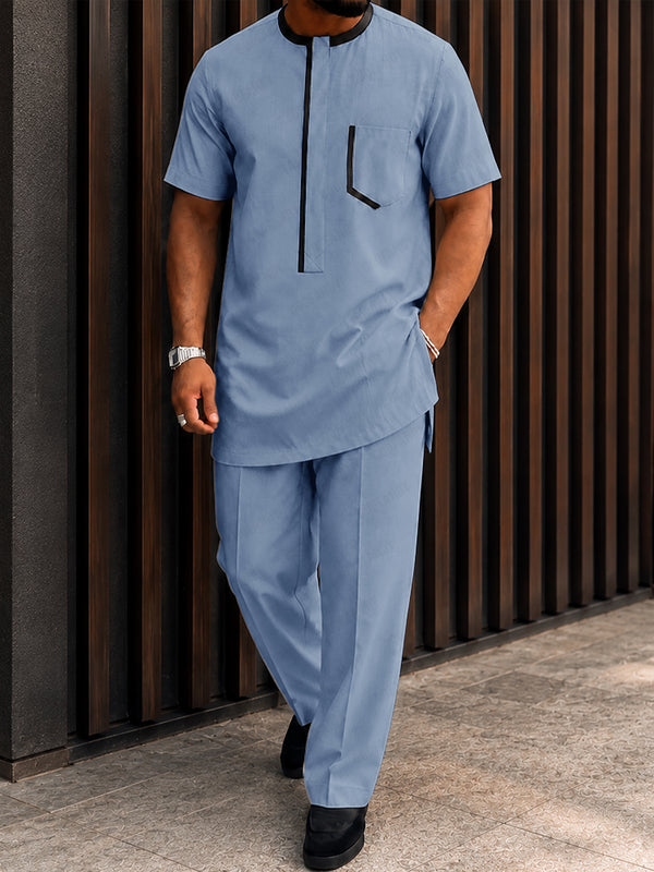 Casual Hidden Button Placket Longline Shirt Set