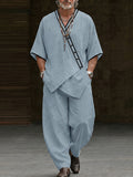 Premium Cotton Contrast Trim Pullover Top and Barrel Pants Set