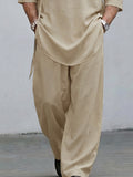 Casual Loose Decorative Slant Placket Pullover Top Pants Set
