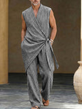 Casual Resort Loose Striped Wrap Vest Pants Set