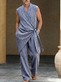 Casual Resort Loose Striped Wrap Vest Pants Set