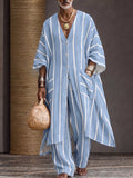 Summer Casual Vertical Striped Matching Set