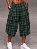 Fashion Plaided Wide Leg Cropped Pants Shorts