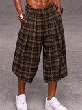 Fashion Plaided Wide Leg Cropped Pants Shorts
