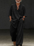 Casual Loose 100% Cotton V-Neck Top Pants Set