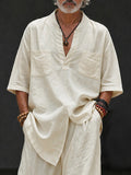 Casual Loose 100% Cotton V-Neck Top Pants Set