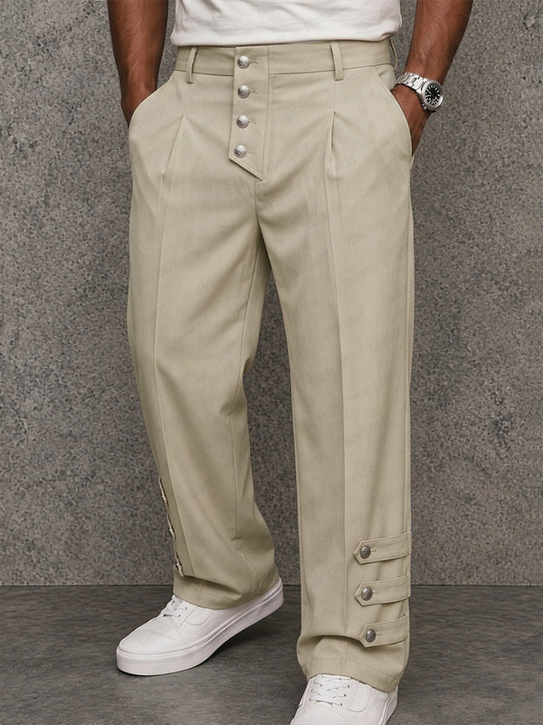 Casual Button Detail Straight-Leg Suit Pants