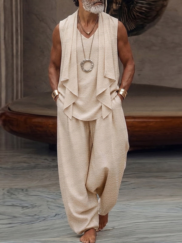 Stylish 100% Cotton Drape Front Sleeveless Top Pants Set