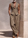 Elegant 100% Cotton Back-Tie Vest and Pants Set
