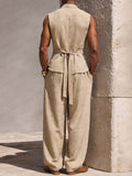 Elegant 100% Cotton Back-Tie Vest and Pants Set