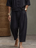 Casual Relaxed Fit Frog Button Shirt Pants Set