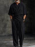 Minimalist Casual Wrap Shirt and Pants Co-Ord Set