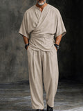 Minimalist Casual Wrap Shirt and Pants Co-Ord Set