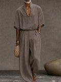 Leisure Designer Collar Shirt and Pants Set