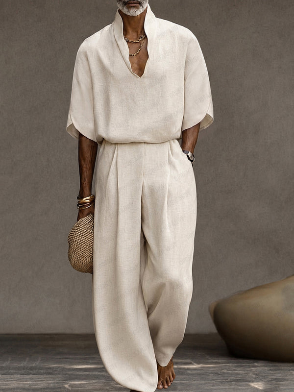 Leisure Designer Collar Shirt and Pants Set