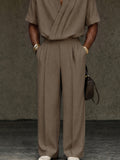 Contemporary Pleated Cross Placket Shirt Pants Set