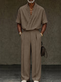 Contemporary Pleated Cross Placket Shirt Pants Set