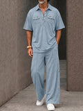 Streetwear Designer Double Pockets Polo Shirt Set