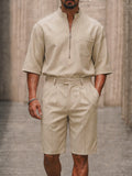 Smart Casual Half-Zip Shirt and Suit Shorts Set