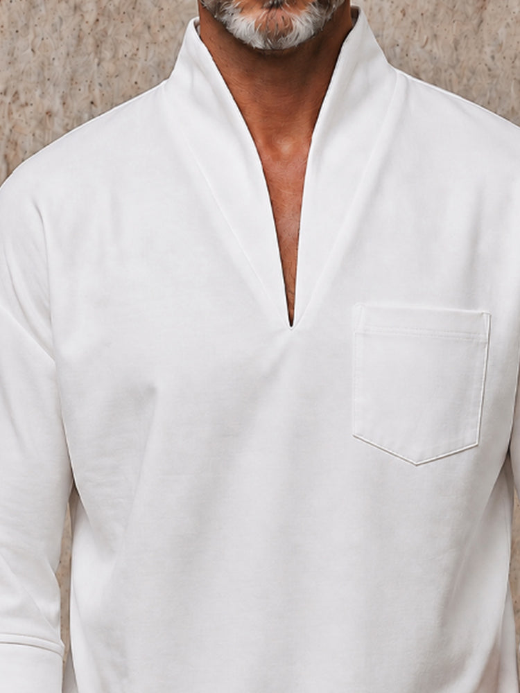 トップス Fink Weather Stand Collar Shirt Men's V-Neck Pullover Shirt – 3/4 Sleeve Casual Top with Chest