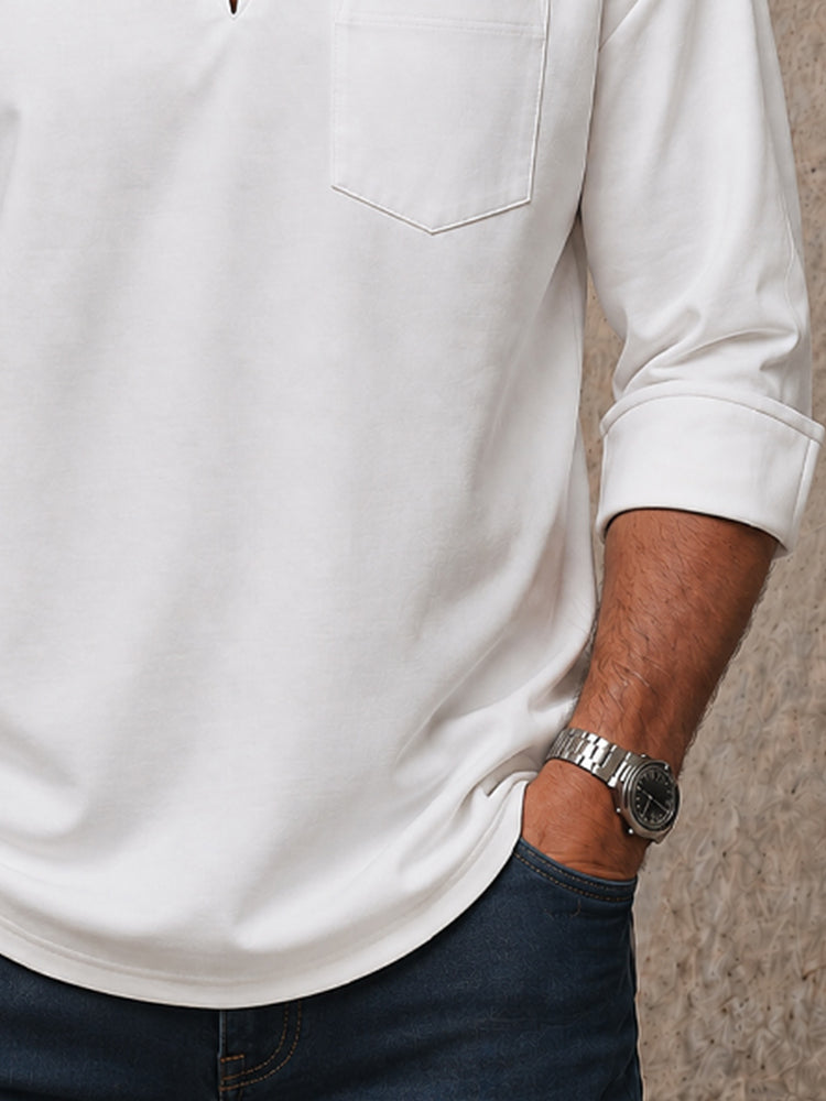 Men's V-Neck Pullover Shirt – 3/4 Sleeve Casual Top with Chest