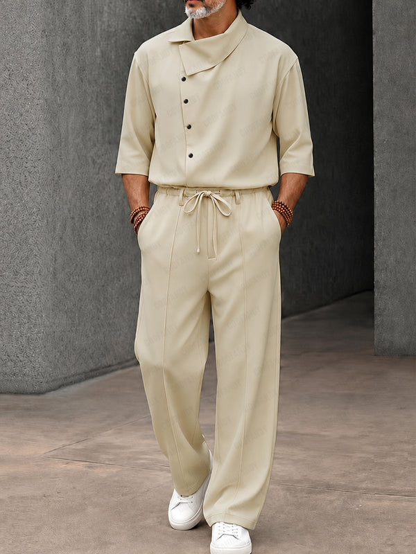 Urban Casual Button Accent Shirt Pants Set