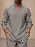 Casual Loose Button Accents Sleeve Shirt Pants Set