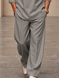 Casual Loose Button Accents Sleeve Shirt Pants Set