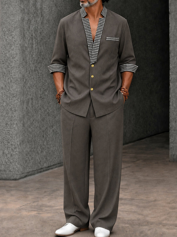 Smart Casual Houndstooth Splicing Matching Set