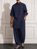 Refined Pinstripe Slit Longline Top Pants Set