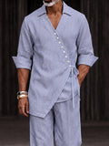 Artistic Tailoring Pinstripe Tie Waist Shirt Pants Set