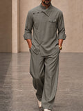 Casual Relaxed Fit Diagonal Closure Shirt Set