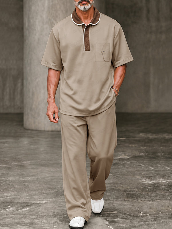 Comfort Luxury Contrast Collar Polo Pants Set