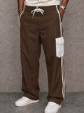Sporty Contrast Color Cotton Drawstring Pants