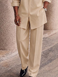 Casual Hidden Button Placket Shirt Pants Set