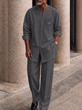 Casual Hidden Button Placket Shirt Pants Set