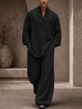 Casual Loose Lantern Sleeve Shirt Pants Set