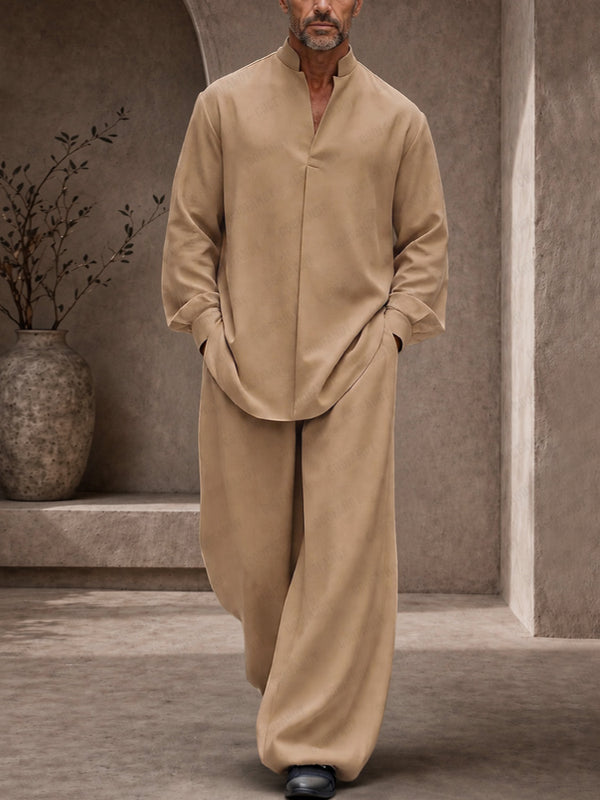 Casual Loose Lantern Sleeve Shirt Pants Set