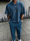 Vertical Striped Polo Shirt and Trousers 2 Piece Set