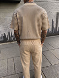 Vertical Striped Polo Shirt and Trousers 2 Piece Set