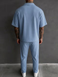 Solid Textured Polo Shirt and Trousers 2 Piece Set