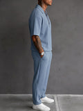 Solid Textured Polo Shirt and Trousers 2 Piece Set
