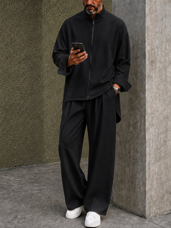 Casual Loose High-Low Hem Shirt Pants Set