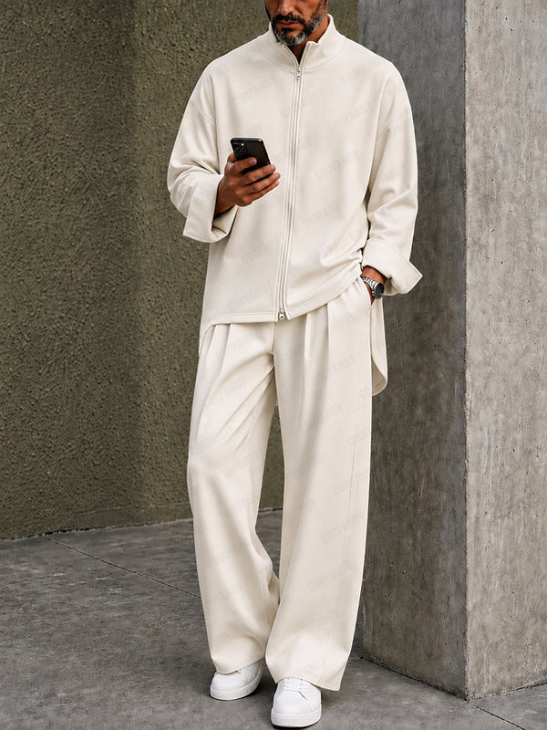 Casual Loose High-Low Hem Shirt Pants Set