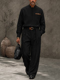 Modern Retro Half-Button Suit Shirt Pants Set